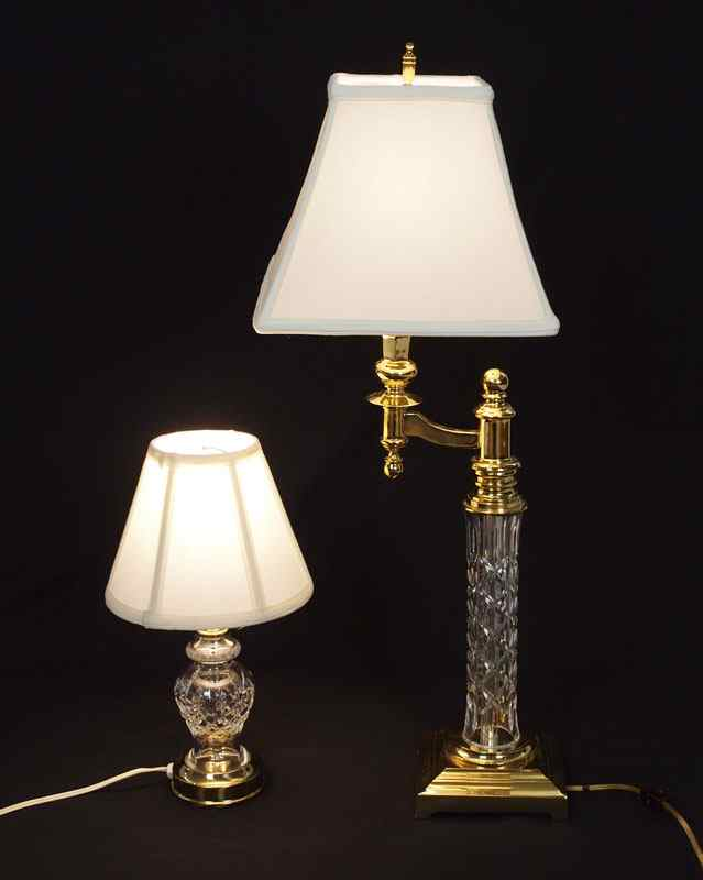 2 WATERFORD CRYSTAL AND BRASS LAMPS 1 Student style lamp