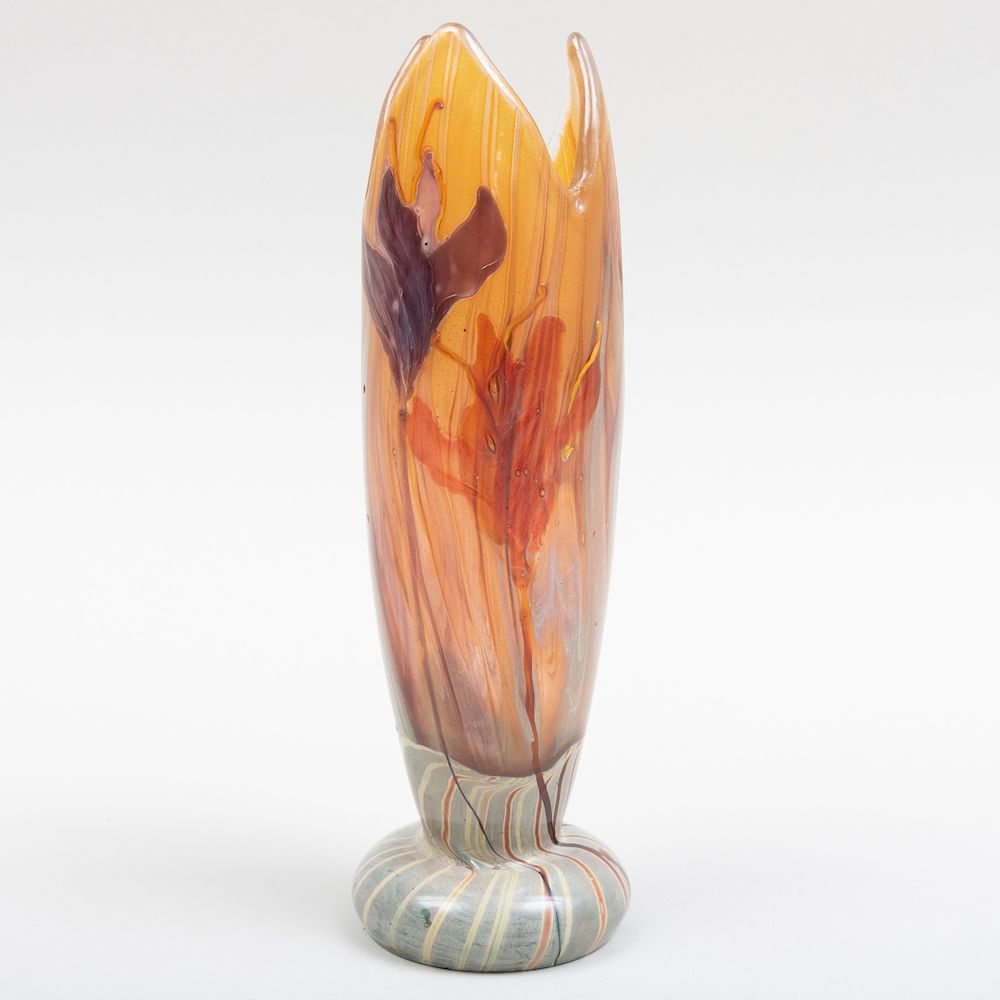 Gall Etched and Internally Decorated Bud Vase Applied paper label