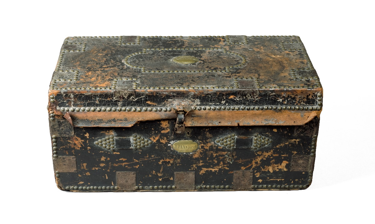 LEATHER AND BRASS BOUND SEA CHEST OF U S S