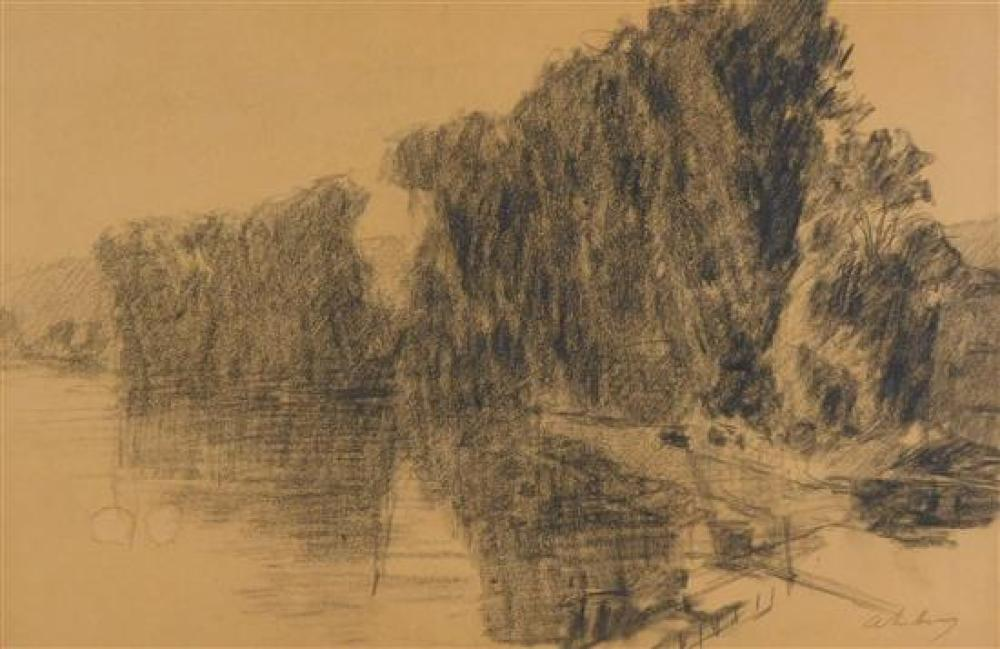 Albert Lebourg France 1849 1928 Arbres au bord de la
