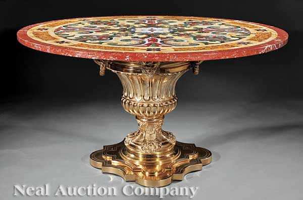 A Fine Neoclassical Pietra Dura and Gilt Bronze Center Table