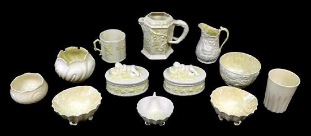Twelve pieces of Belleek porcelain tea and table ware 19th