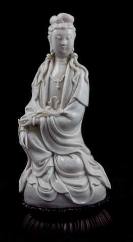 CHINESE BLANC DE CHINE FIGURE OF GUANYIN late Qing dynasty