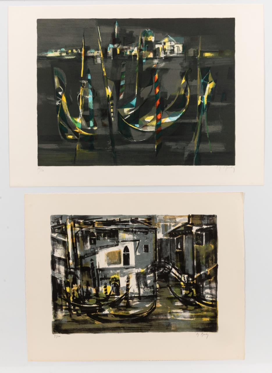 TWO MARCEL MOULY UNFRAMED LITHOGRAPHS GONDOLAS Marcel Mouly French 1918