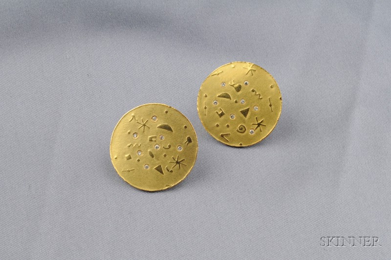 Artist Designed 18kt Gold and Diamond Earrings Barbara Heinrich Milky