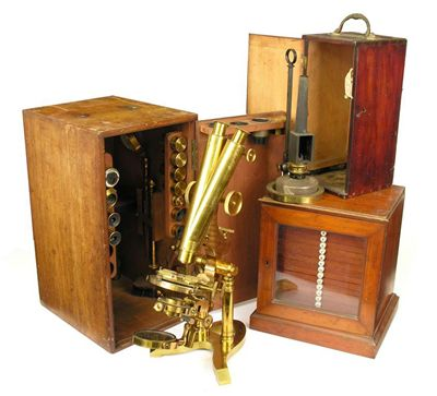 Ross London A Victorian lacquered brass binocular microscope No 5379