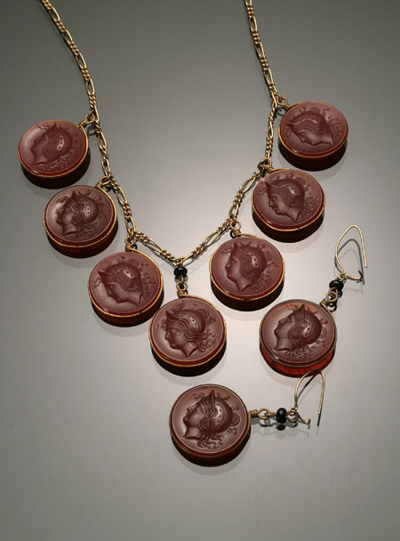 Victorian Gold Filled and Carnelian Cameo Three Piece Ensemble Last