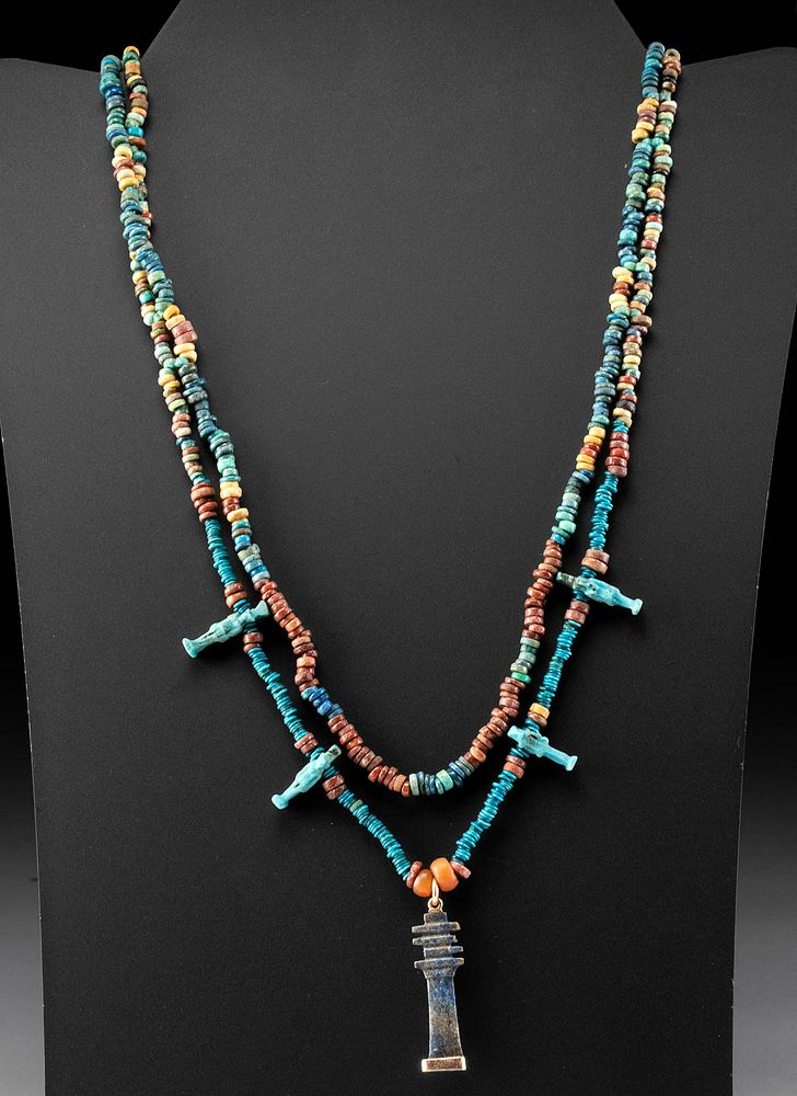 Egyptian Faience Bead Necklace w Lapis Djed Pillar Ancient Egypt