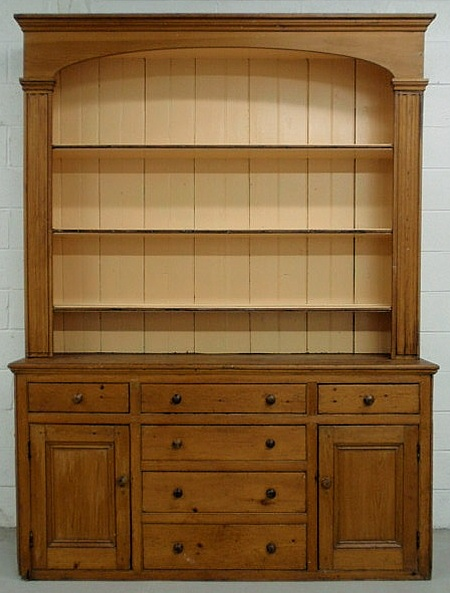 Pine open two part Dutch cupboard 19th c with molded