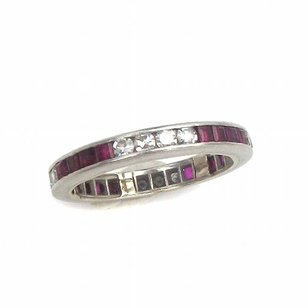 An art deco ruby diamond gold and platinum eternity band