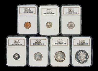 1879 seven piece U S proof set one cent PF