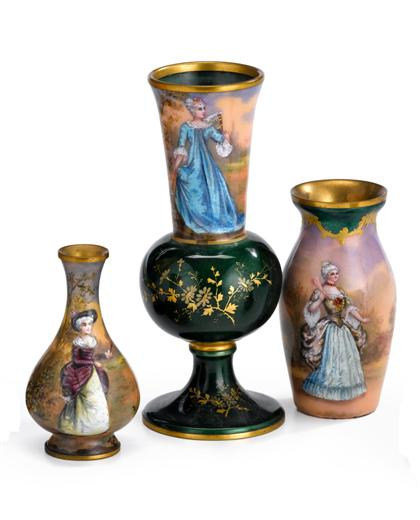 Group of three small Limoges enamel vases early 20th century