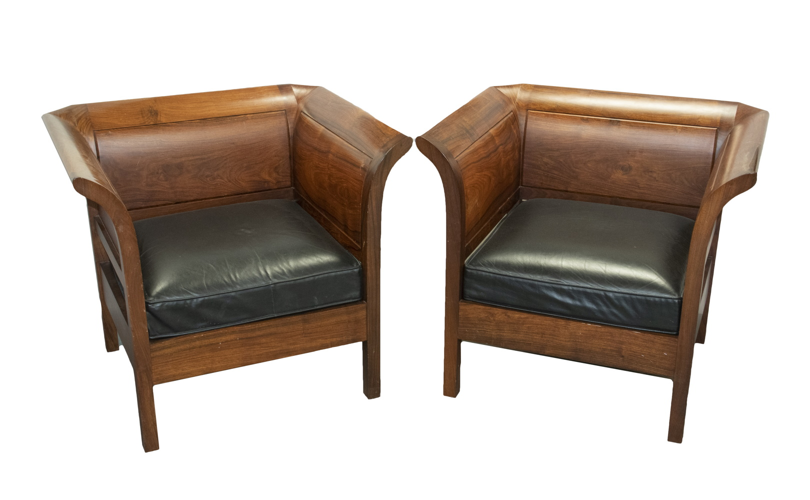 PR ROSEWOOD LEATHER CHAIRS Pair of Custom Designer Lounge Chairs