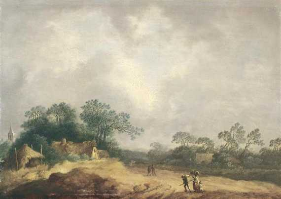 DEUTSCHLAND 18 JAHRHUNDERT Landschaft mit H usern B umen Fussg