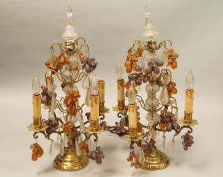 Pr Antique Crystal Prism Table Lamps Stacked bal Pr Antique