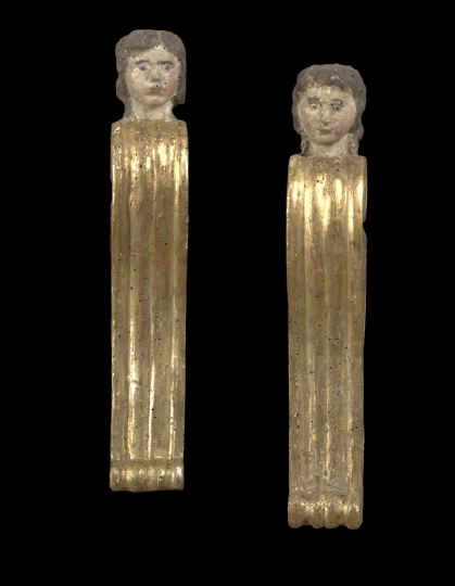Pair of Austro German Provincial Carved Polychromed and Parcel Gilded