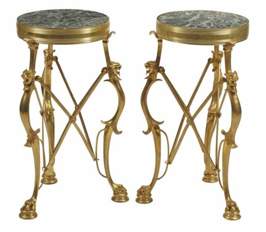 pair Neoclassical style bronze dore side tables after Louis Constant
