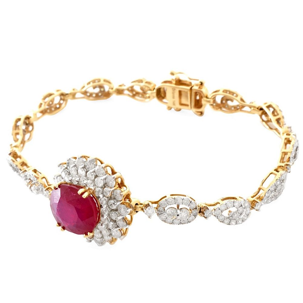 Diamond Ruby and 14K Gold Bracelet Approx 5 0 Carat