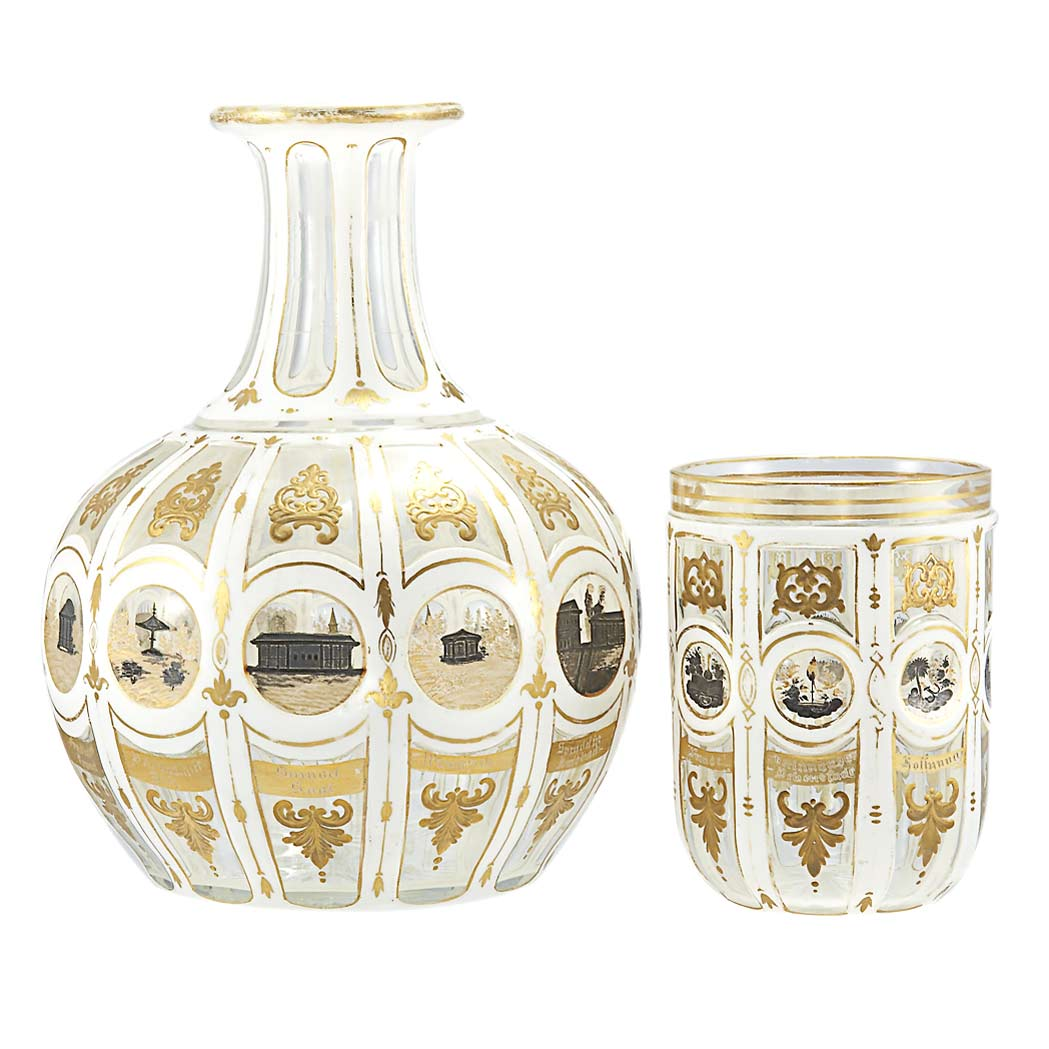 8 Continental Overlay Glass Tumble Up Late 19th early 20th
