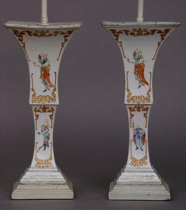 PAIR OF CHINESE EXPORT PORCELAIN FAMILLE ROSE BEAKERS MOUNTED AS