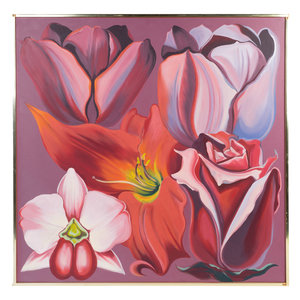 Lowell Nesbitt American 1933 1993 Red Violet Monochrome Flowers 81