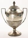 URN English sterling two handled covered urn with armorial crest