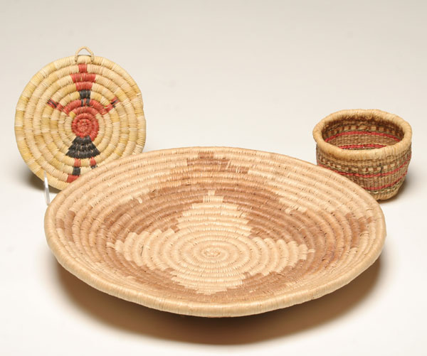 Native American woven basketry Papago coiled plaque mat Papago figural