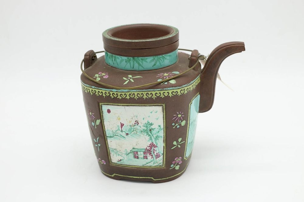 YIXING ENAMEL TEAPOT 18 19TH C a good Yixing stoneware