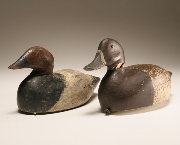 Pair hand carved wooden duck decoys hand painted glass eyes