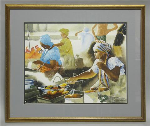 BRAZILIAN 20TH CENTURY BRAZILIAN WOMEN COOKING Watercolor on paper 13