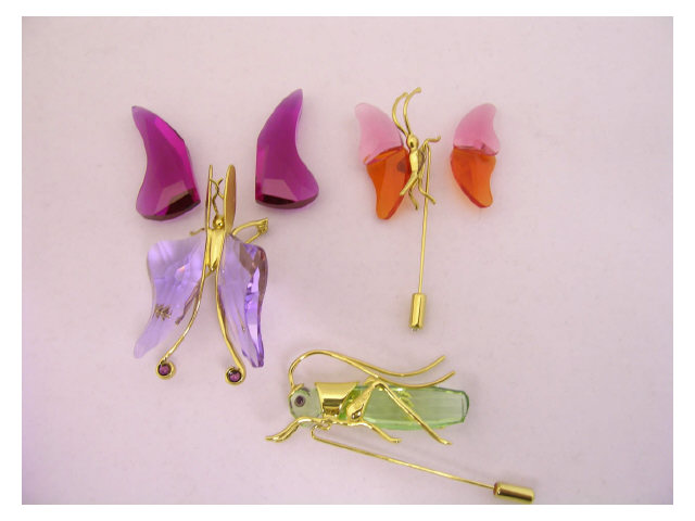 Three Swarovski stick pins two depicting butterflies crystals need reattached