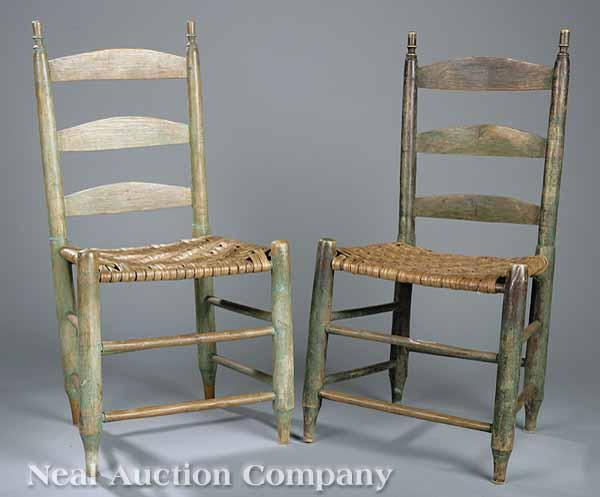 Two Pairs of American Ladderback Side Chairs early 19th c