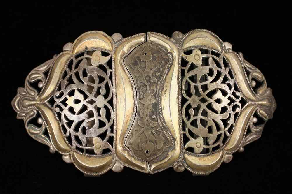 TURKISH SILVER BELT BUCKLE Early Parcel Gilt Two Part Turkish