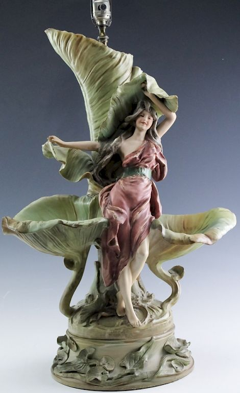 Large Porcelain Amphora Nymph Sculpture Lamp Large porcelain figural sculpture