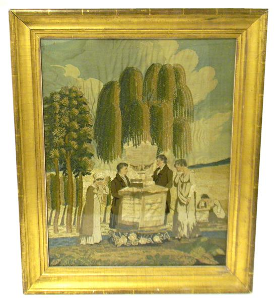 Mourning picture c 1820 English silk on silk large scene