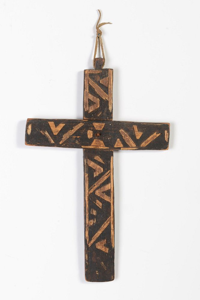 Wood Cross with Straw Overlay ca 1850 New Mexico Wood