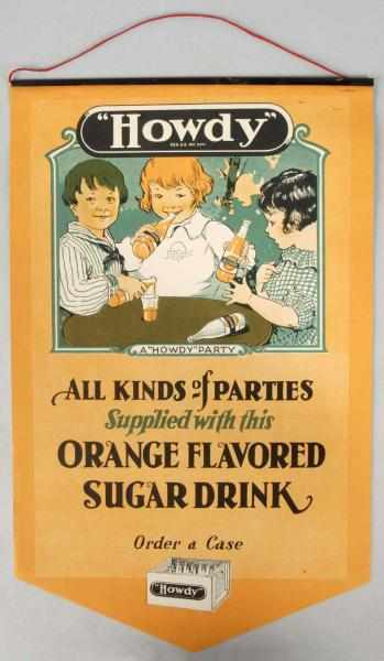 Early Paper Howdy Sign Description Original metal strip and string