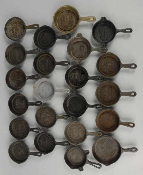 Lot of 26 Cast Iron Advertising Frying Pans Description Nice