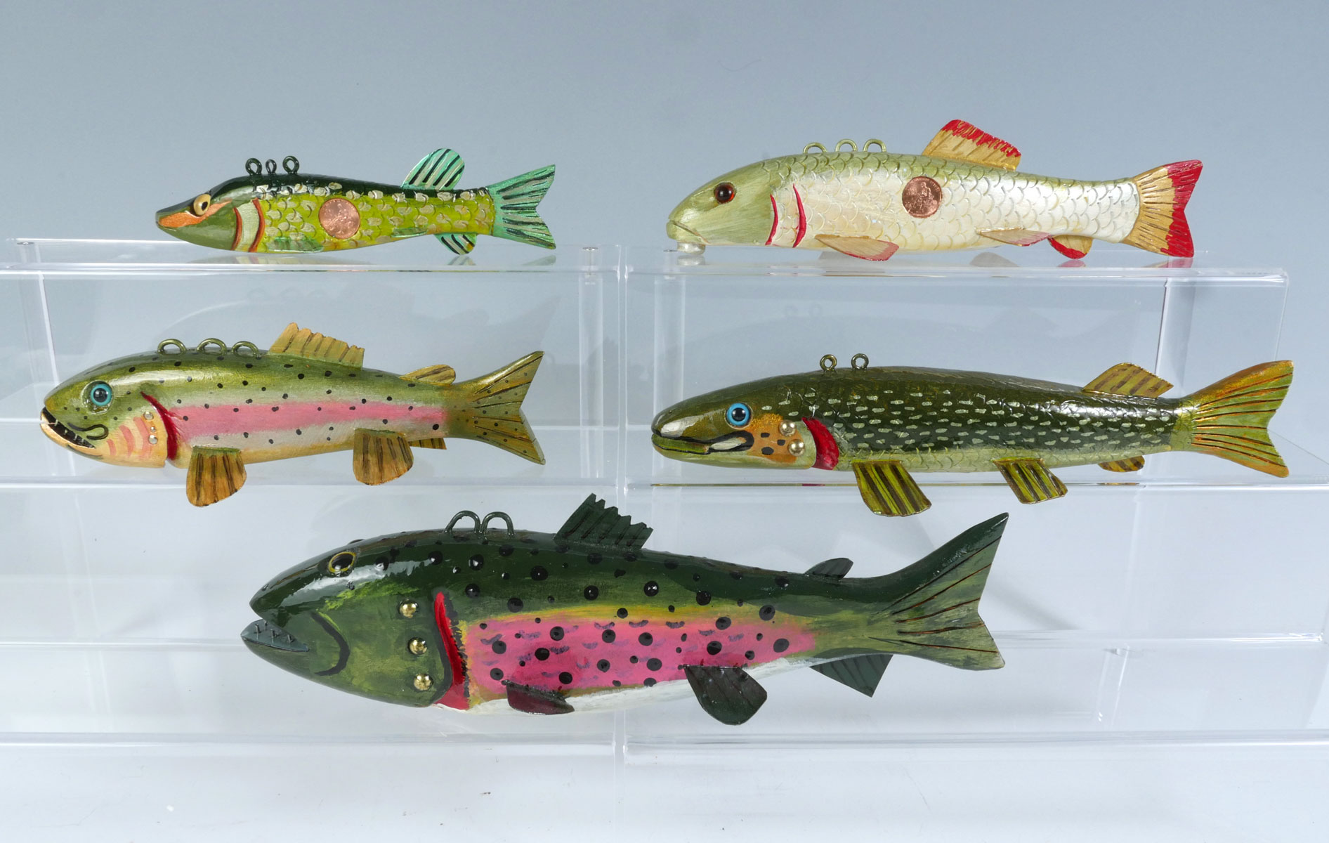 FIVE PIECE DENNY ECKERT FISH DECOY LOT 1 Brightly Colored