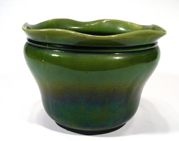 Ruskin green glazed Arts Crafts pottery jardiniere various marks to