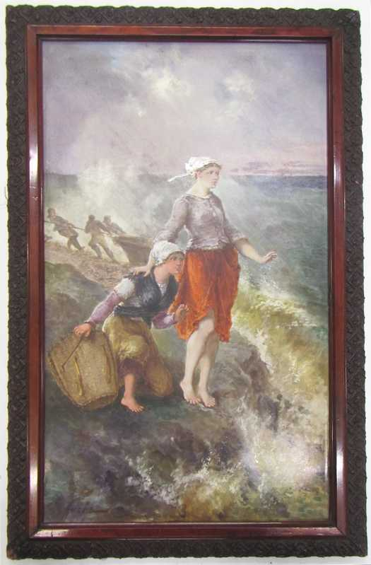CHARLES FUCHS COLOR LITHOGRAPH on glazed porcelain heightened with white