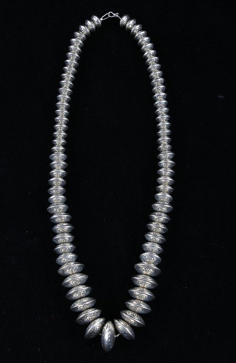 Navajo Graduated Sterling Silver Beaded Necklace For your consideration is