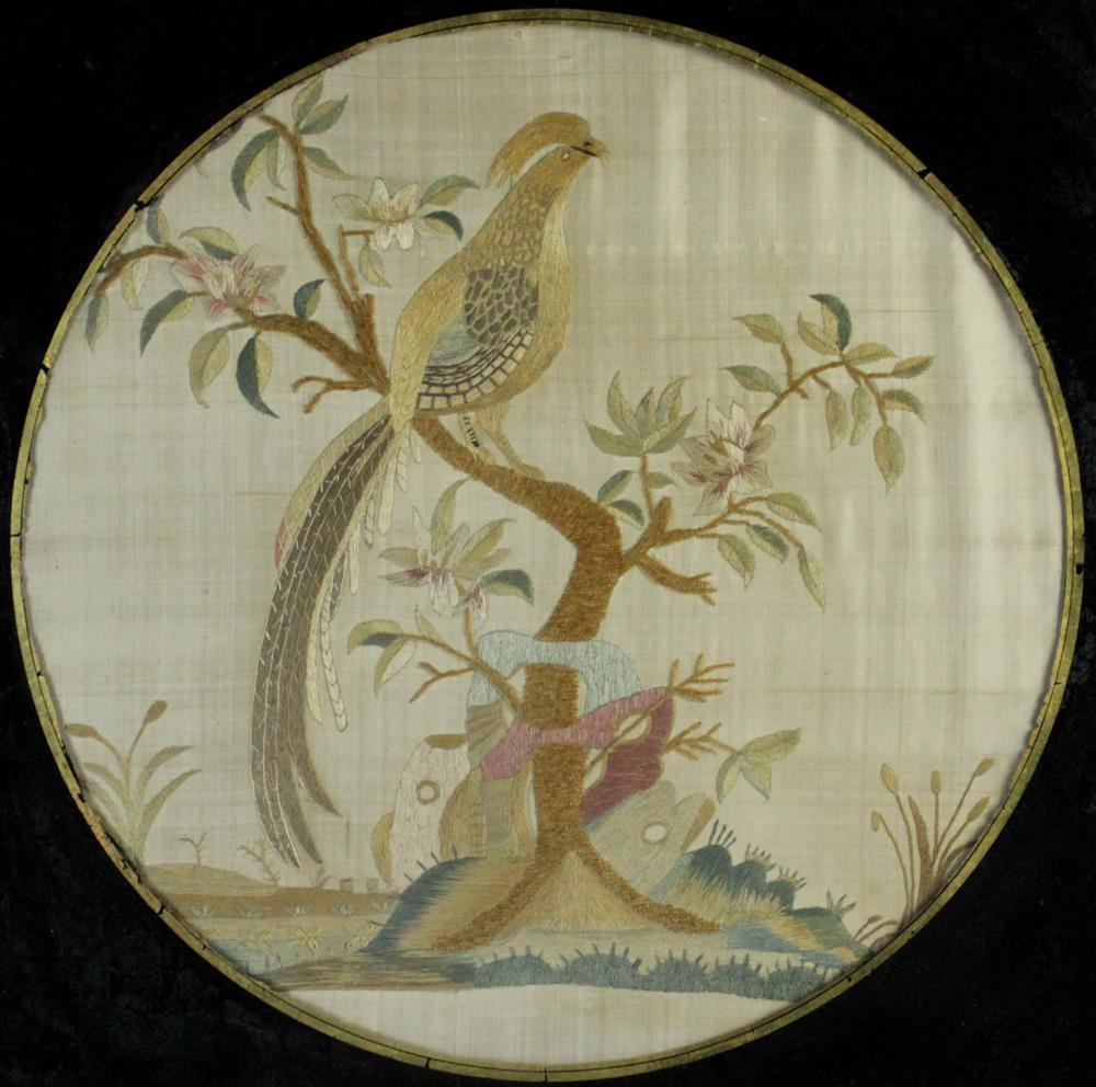 ENGLISH 19TH C SILKWORK EMBROIDERY in the Chinese taste a