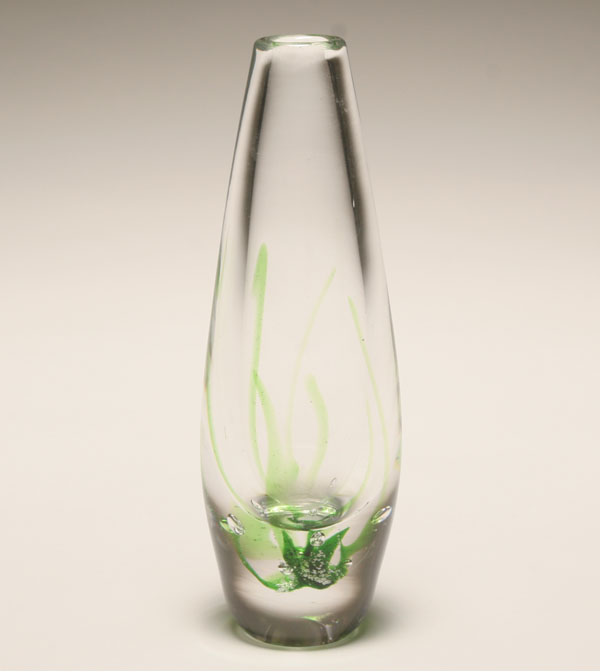 Vicke Lindstrand for Kosta Boda clear glass bud vase Green