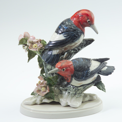 ADDED LOT Rare STANGL porcelain double red headed woodpecker 3729