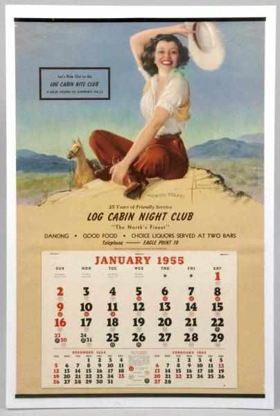 1955 Rolf Armstrong Western Themed Calendar Description Advertising Log Cabin