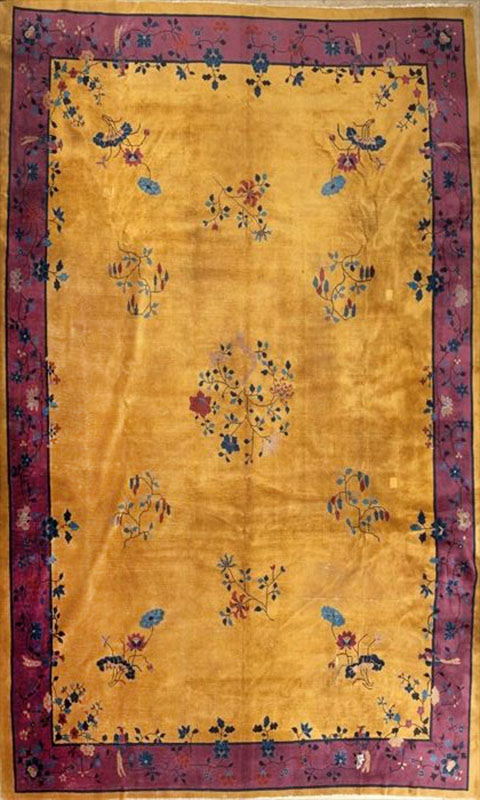 CHINESE MUSTARD GROUND CARPET With grape primary border 11 ft
