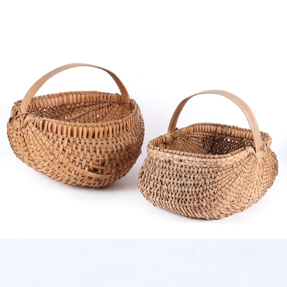 TWO LARGE APPALACHIAN RIB TYPE WOVEN SPLINT BASKETS WHITE OAK