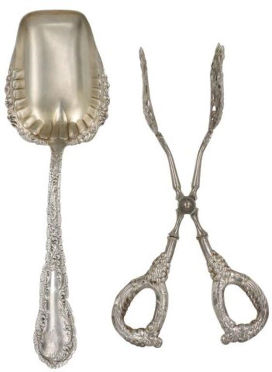2 WHITING DAMASCUS STERLING SPOON SERVING TONGS lot of 2