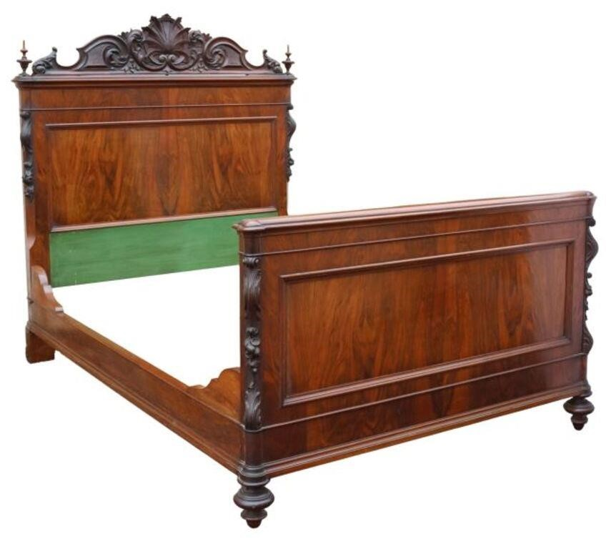 Italian mahogany bed 20th c carved shell and foliate crest